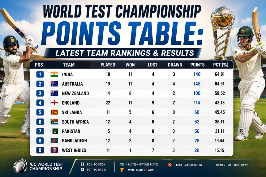 World Test Championship Points Table: Latest Team Rankings & Results